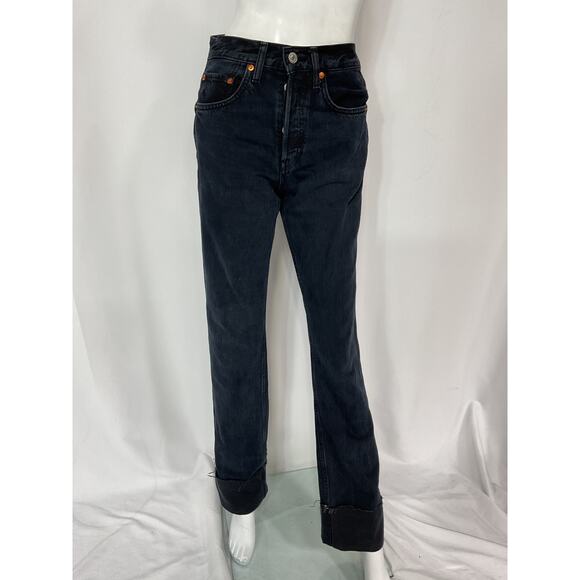 Re/Done 'High Rise' Black Loose Long Denim Jean Size 24 - Picture 2 of 5